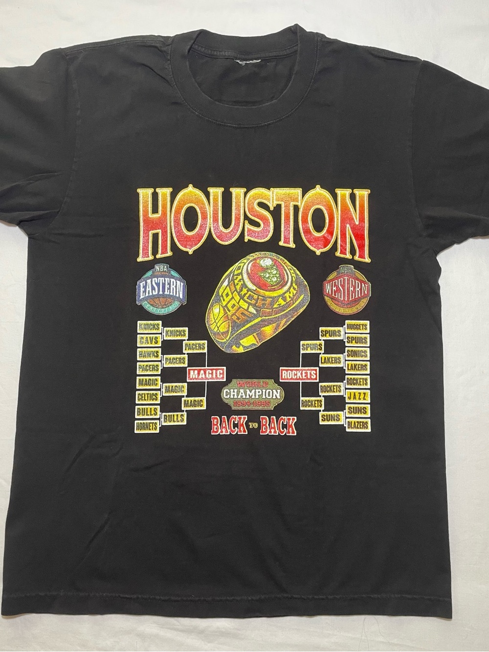 Vintage 1995 Houston Rockets NBA Champions Back to Back T-Shirt L - XL? Cut Tag